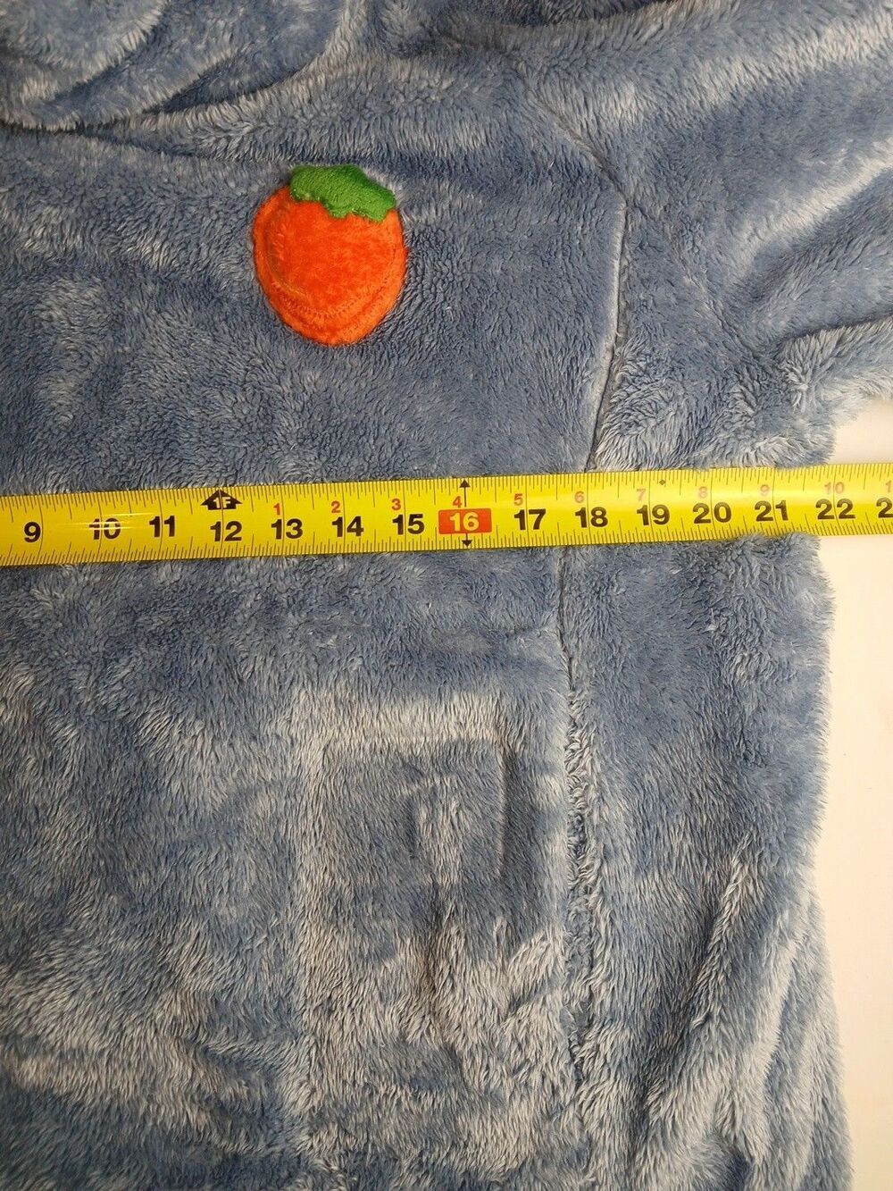 Fuzzy Periwinkle Blue Teddy Fleece Cowl Neck Pullover Peach Patch Pocket Medium - Picture 7 of 9